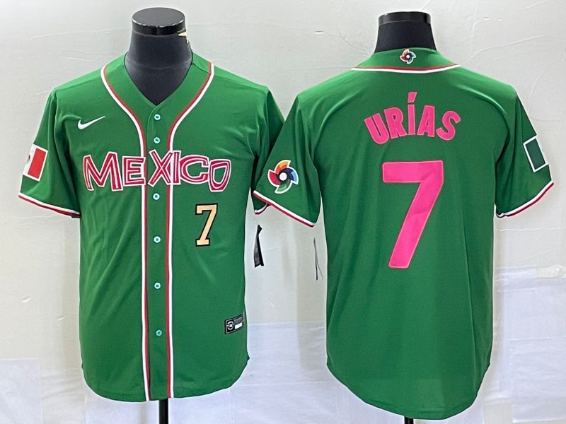 Men 2023 World Cub Mexico 7 Urias Green pink Nike MLB Jersey11